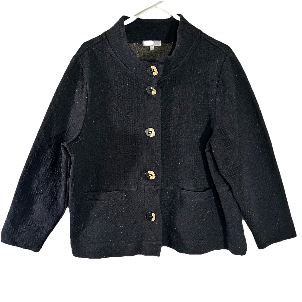 Habitat Clothes To Live In Jacket Black Textured Crinkle Button Front Pockets L